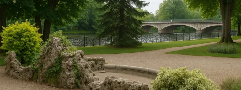 Parc public à Audincourt avec arbres majestueux, pont en pierre et espaces verts entretenus – Élagage à Audincourt – Élagage Belfort